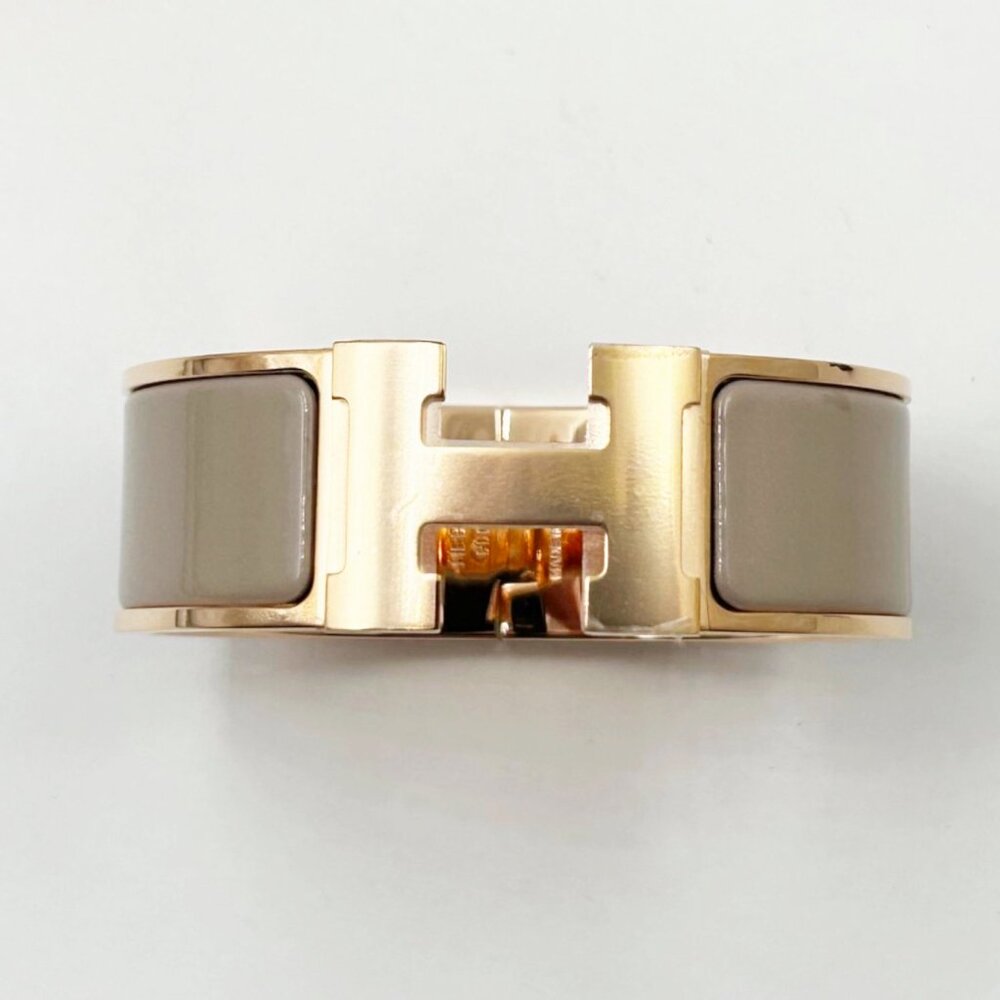 Hermes Brand New Rose Gold H Taupe Thick Clic Clac Bracelet Cuff Bangle